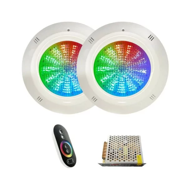 Pack 2 x 18W LED RGB Spotlights 4-fils avec télécommande RGBV+ et transformateur 12V DC 60W - 1