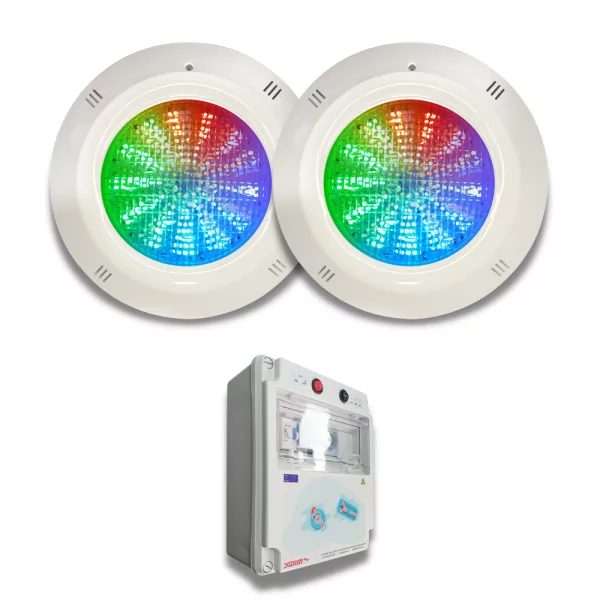 Pacote 2 LED RGB 4 fios 35W 12V DC Basic Range para superfície de piscina com Painel Eléctrico - 1