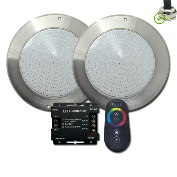  Foco LED RGB 4 Hilos Acero Inoxidable 28CM ø 35W + Mando Swimhome Focos más controlador