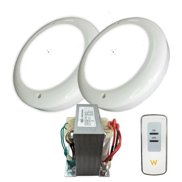  Pack 2 Focos LED Blanco 30W con Transformador y Control Remoto para Piscina Swimhome Focos más controlador y transformador