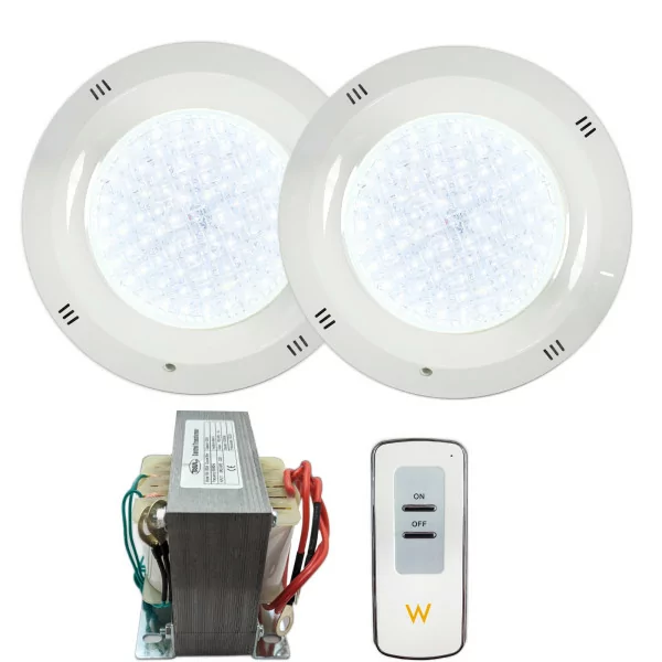 Pack 2 projecteurs de base pour piscine à LED blanches 18W 12V AC/DC avec transformateur - 1