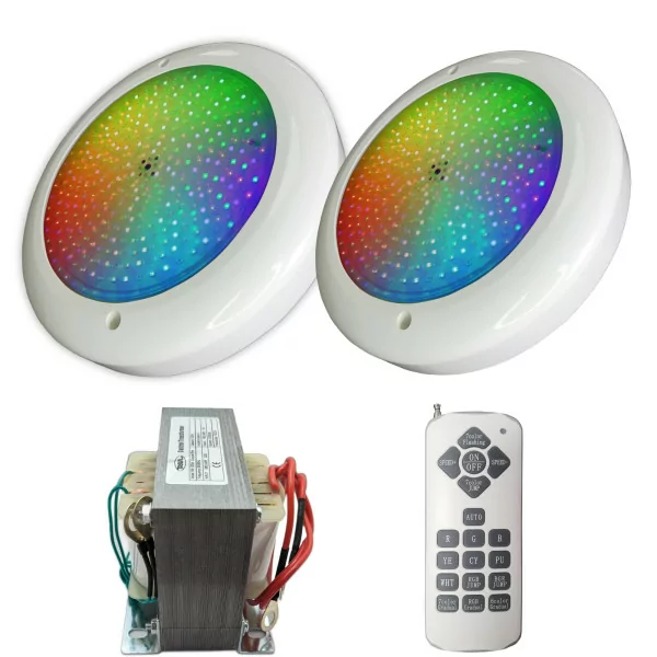  2 Focos RGB con Control Remoto y Transformador Swimhome Focos más controlador y transformador
