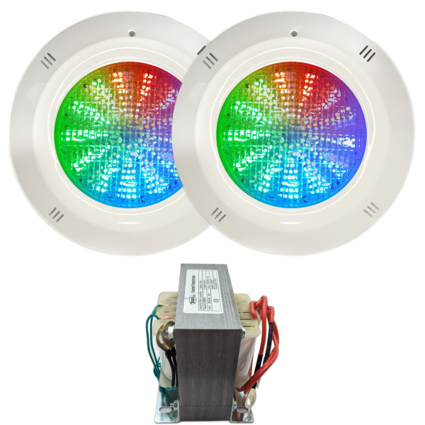 Pacote 2 LED RGB ON/OFF 18W 12V AC Basic Range para superfície de piscina com transformador - 1