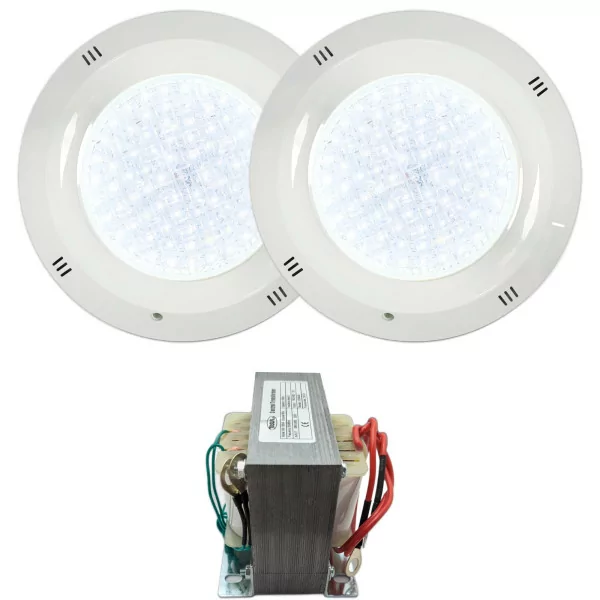 Pacote 2 Spotlights LED brancos da gama básica 35W 12V AC/DC para piscina com transformador - 1