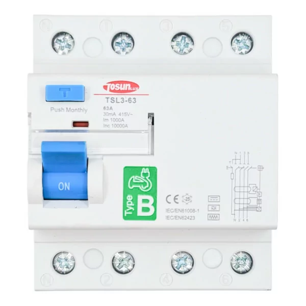 Tipo B 3P+N Disjuntor de corrente residual superimunizado 63A 30mA