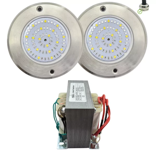  Foco LED Blanco Frío Acero Inoxidable 11CM ø 6W + Mando +Transformador Swimhome Focos más transformador