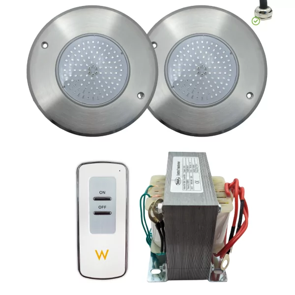  Foco LED Blanco Frío Acero Inoxidable 16CM ø 10W + Mando + Transformador Swimhome Focos más controlador y transformador