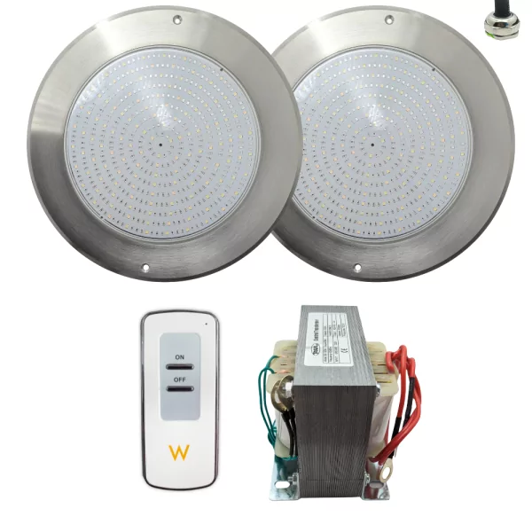 RGB LED Spotlight ON/OFF Stainless Steel 28CM ø 35W + Control + Transformer