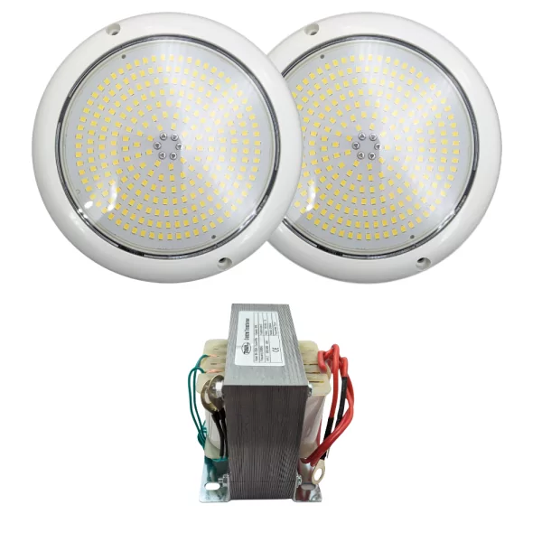 2 Projectores LED brancos para piscina 18CM 24W + Transformador