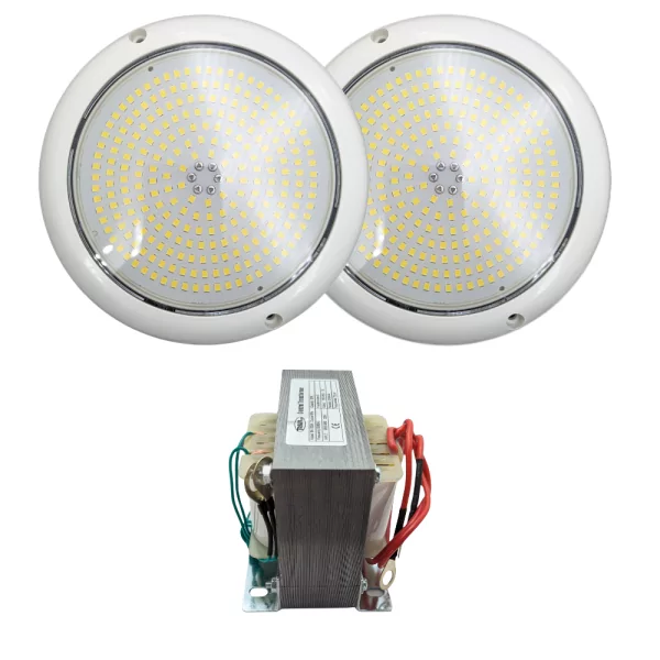  2 Focos LED Blanco para Piscina 18CM 24W + Transformador Swimhome Focos más transformador