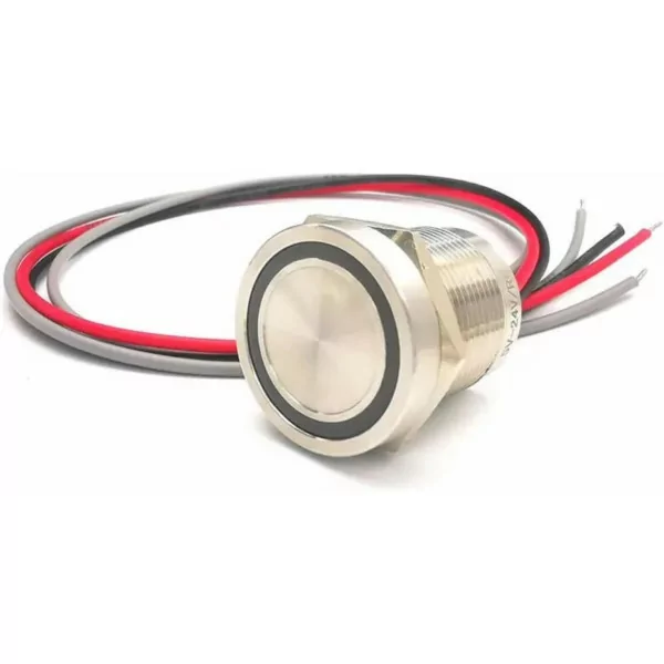 Piezo push button in 316L Steel diameter 19mm with blue LED position indicator