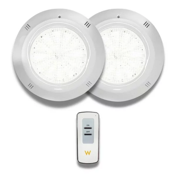 Pacote 2 Spotlights LED brancos da gama básica 35W 12V AC/DC para piscina com controlo remoto - 1