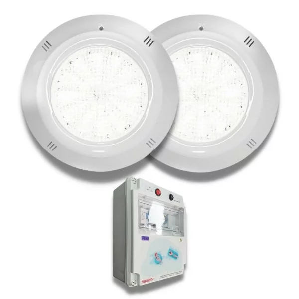 Pack 2 spots à LED blanches 35W 12V AC/DC montés en surface Gamme de base pour piscine avec panneau électrique - 1