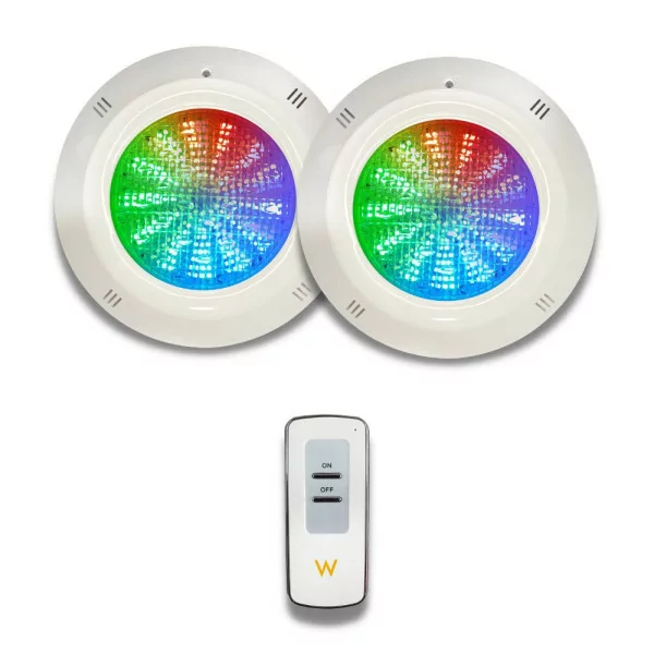 Pacote 2 LED RGB ON/OFF 35W 12V AC Basic Range para superfície de piscina com controlo remoto - 1